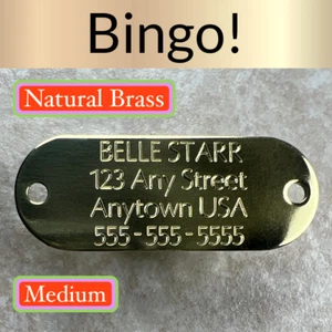 Custom Engraved Dog Tags Personalized Dog Collar ID Tags NAME PLATE BRASS MEDIUM - Picture 1 of 10