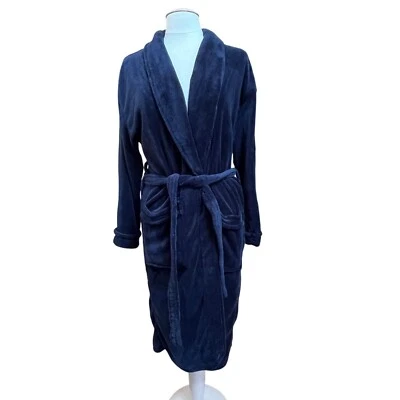 Croft & Barrow Unisex S/M Imitación Piel Poli Azul Marino Bata Corbata Frontal Midi Longitud Foto 1 de 4