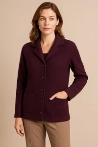 Vintage Casual Corner 100% Wool Blazer Cardigan Coat Purple Plum L Hong Kong - Picture 1 of 10