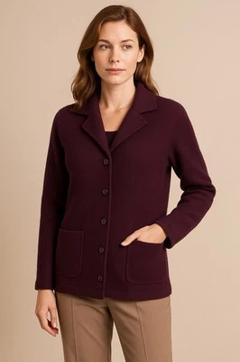 Blazer Abrigo Cárdigan Vintage Informal Esquina 100% Lana Púrpura Ciruela L Hong Kong Foto 1 de 4