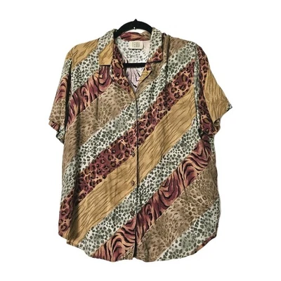 Top con botones estampado animal en bloques de colores de colección para mujer XL artístico años 90 terroso boho leopardo Foto 1 de 4