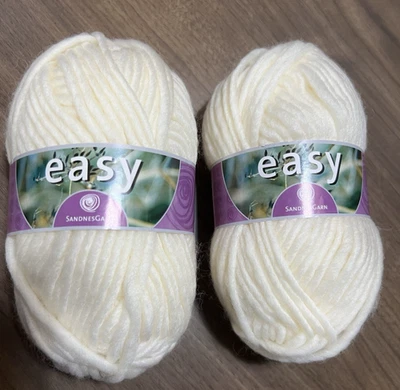 SandnesGarn EASY Yarn WHITE 1002 100% Merino Wool 50gr ea. Set of 2 - Image 1 of 4