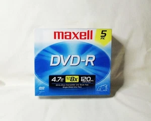Maxell DVD-R 120 Min 8x 4.7 GB 5 Pack Blank Media with Jewel Cases (new sealed) - Picture 1 of 2