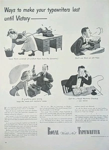 1943 vintage Royal Portable typewriter Print Ad. WWll Era Cartoon  - Picture 1 of 1