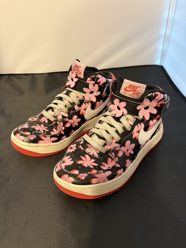 Scarpe Nike Ragazza Taglia 5 Air Force 1 Mid EasyOn Flower Power Nero Rosa Sneakers