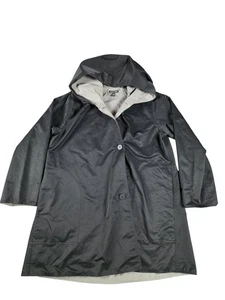 Eileen Fisher Giacca Donna Grande Nera con Cappuccio Cotone Nylon Impermeabile Trench - Foto 1 di 8