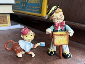 Vintage Norcrest Circus Monkey Organ Grinder Rubber Stopper Salt Pepper Shakers - Picture 1 of 8