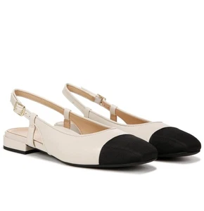 Ballerine donna Vionic taglia 9,5 Petaluma slingback pelle crema nero tacco 1" - Foto 1 di 12