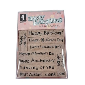 Inkadinkado Happy Everything Wood Block Stamp Set 10 Piece 2005 Vintage - Picture 1 of 8