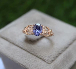 Oval Tanzanite Ring Vintage Solid 925 Sterling Silver Engagement Rings For Women - Picture 1 of 6