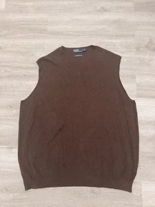 Vintage Polo Ralph Lauren Herren 3XLT Strick Pullover Weste 100% Baumwolle Braun Opa - Bild 1 von 3