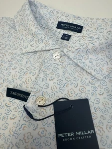 NWT Peter Millar “Fields Of Carlsbad” Floral Print Golf Polo Shirt White XL $125 - Picture 1 of 11