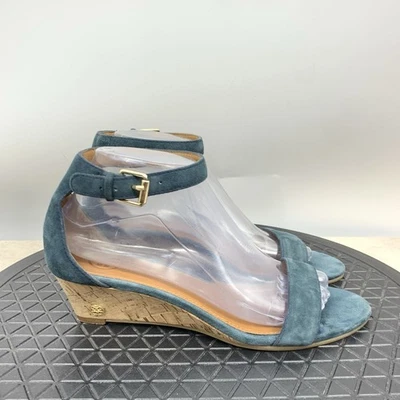 Sandalias de cuña Tory Burch Savannah para mujer talla 8 zapatos azul gamuza tacones de corcho Foto 1 de 4