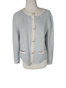 Ann Taylor Loft Preppy Cardigan Womens XL Gray Old Money Office Contemporary - Picture 1 of 9
