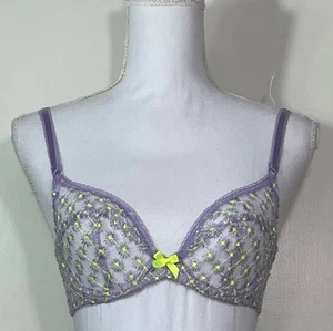 Agent Provocateur Lavender and Neon Green Lace Underwire Bra Sz. 34B A22-3 - Picture 1 of 4