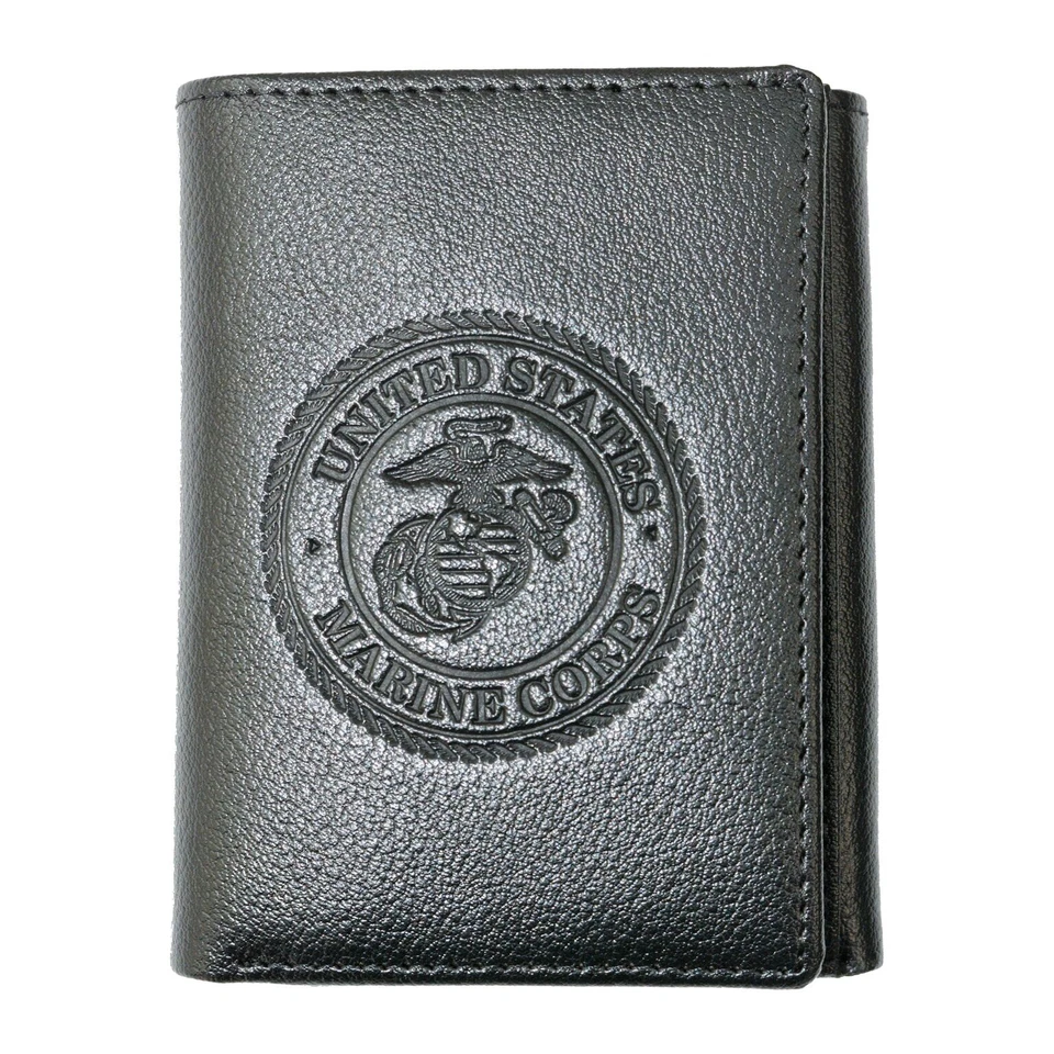 Officially Licensed U.s. Marine Corps Leather Wallet Trifold W/ RFID Protection