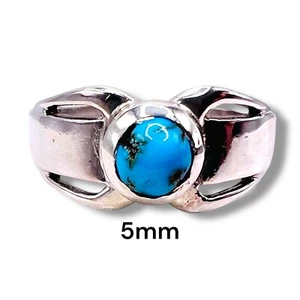 Natural Persian Blue Turquoise Round 925 Sterling Silver Unisex Ring SZ 8 L0448 - Picture 1 of 12