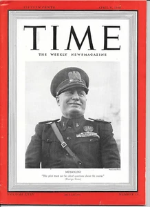 APRIL 8, 1940 TIME MAGAZINE - MUSSOLINI - NO LABEL - Picture 1 of 1