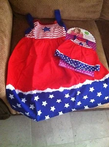 Dollie & Me Girls Size 7 & 18" Doll Red & Blue Star Patriotic Dress NWT - Picture 1 of 3