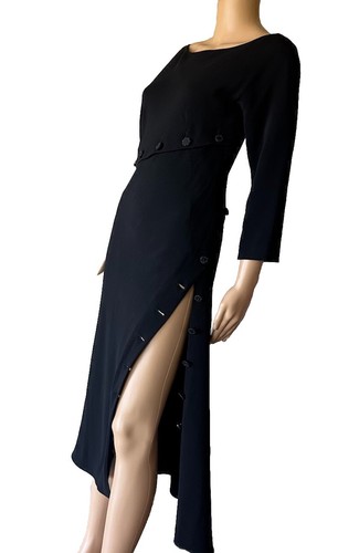 *ALEXANDER MCQUEEN* P W 2007 abito midi nero con perline impreziosito da bottoni 42