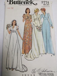 Dress Wedding Bridal Event 12 Butterick 3774 Sewing Pattern UC FF VTG 70s Gown - Picture 1 of 6