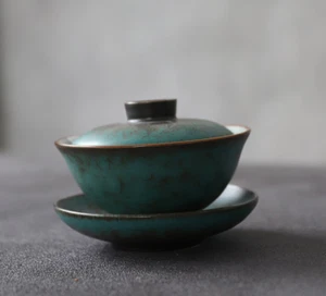 Cerulean Green Ceramic Chinese Gaiwan Tea Set Saucer Bowl Lid Tureen Teaware - Picture 1 of 16