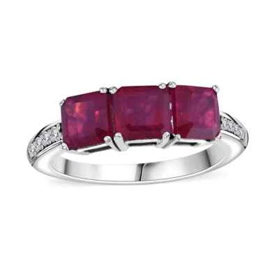 Premium Niassa Ruby & Zircon Trinity Ring Platinum Plated (Size 8.0) 3.15 ctw - Image 1 of 4