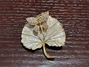 Vintage S & P Avon Emaille Blatt Brosche/Anstecknadel Strass Schmetterling - Bild 1 von 14