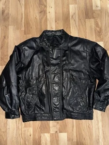 Vintage MIRAGE Aviator Black Leather Bomber Jacket Mens Large Full Zip EUC - Picture 1 of 6
