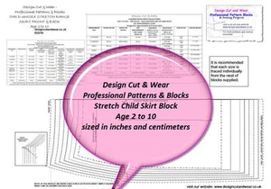 CHILD STRETCH SKIRT BLOCK - AGE 2 TO 9 - SLOPER - DESIGN YOUR OWN PATTERNS! - Picture 1 of 3