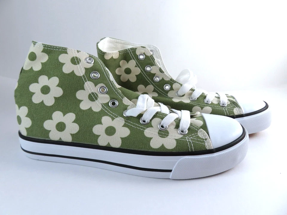 高帮运动鞋 鞋 橄榄绿色 花力 帆布 女式 尺码 8 全新 — 第 1/4 张图片