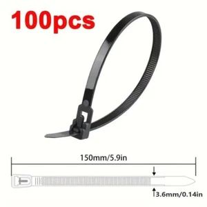 Attaches câble réutilisables nylon noir, 100 pcs pour maison et bureau - Foto 1 di 4