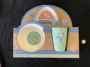 New Children's Mealtime Set of 5 Monbebe Bamboo Outer Space Theme 5 Pieces - Picture 1 of 4