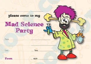 #86 MAD SCIENCE 10er Pack Party Kinder Kindergeburtstag Party EINLADUNGEN - Bild 1 von 1