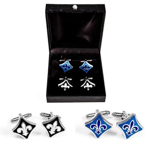 Fleur-de-lys Fleur De Lis Black & Blue 2 Pairs of Cufflinks Gift Box Free Ship - Picture 1 of 6