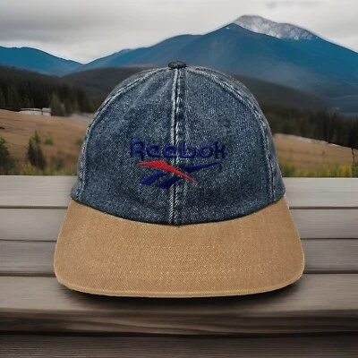 Sombrero Reebok Vintage Azul Denim Beige Tostado Océano Spray Correa Años 90 Foto 1 de 4
