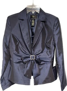 Sandra Darren Women’s Navy Satin Formal Wedding Jacket Suit Top 6 Petite NWT - Picture 1 of 8