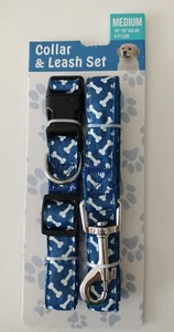 ~ Brooklyn Pet Gear ~ Juego de correa y collar ajustable azul para perro mediano ~ 4 pies de plomo ~ - Imagen 1 de 2