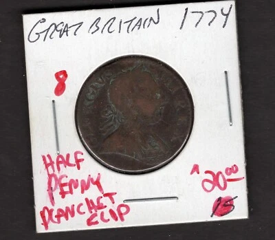 1774 Great Britain- Half Penny- Planchet Clip - Image 1 of 2