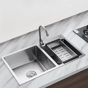 30" Drop In Kitchen Sink Top Mount Double Bowl Stainless Steel Kitchen Bar NEW - Picture 1 of 17