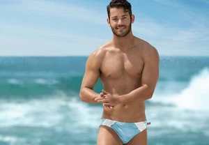 AUSSIEBUM "COMPETITION CREW" Swimwear Single Layer 100% Nylon Light Blu/Whte 1.5 - Picture 1 of 4