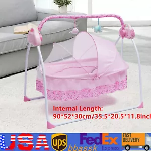 Lettino Rosa Intelligente Elettrico Culla Pieghevole Automatico Dondolo Sedia US - Foto 1 di 10