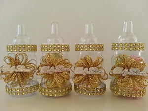 Decoración de baby shower | 12 botellas rellenables de oro | Favores premios o juegos - Imagen 1 de 6