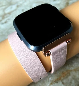 Pink Double Wrap Leather Band Strap for Fitbit Versa 3 4 & Sense 2 Smartwatches - Picture 1 of 7