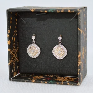 9ct Solid White Yellow Gold Natural Diamond Studs Cluster Drop Earrings Studs - Picture 1 of 6