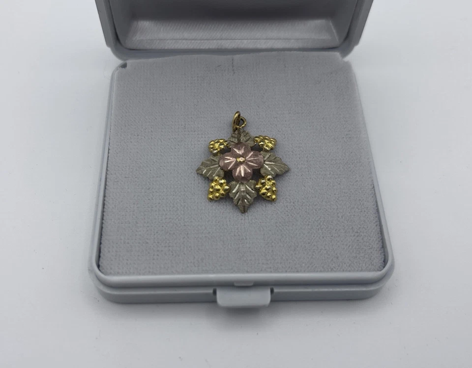 Multi-Tone Gold Flower Pendant, Black Hills Gold, 12k Yellow Gold Flower - Image 1 of 3