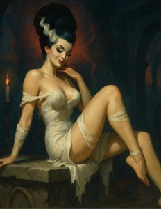 Bride of Frankenstein Pinup Print - 8.5x11" Horror Art - Retro Gothic Poster - Picture 1 of 1