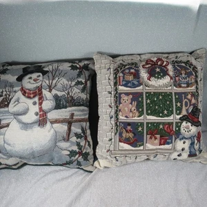 2 Almohadas Muñecos de Nieve Navidad Tipo Tapiz - Imagen 1 de 4