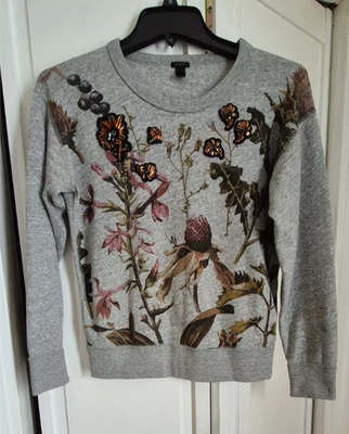 Pulôver moletom J Crew estampa botânica floral enfeitada tamanho X-pequeno - Imagem 1 de 3