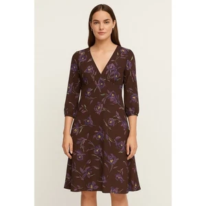 Lauren Ralph Lauren Abito Donna 18 Marrone Viola Floreale Manica Lunga Maxi LEGGI - Foto 1 di 18